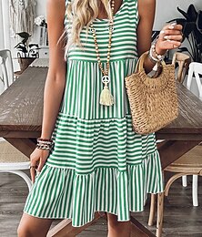 abordables -Femmes Mini Robe Robe trapèze Vacances Occasionnel Quotidien Coupe régulière Graphique Géométrique Sans manches Col ras du cou Jaune Violet Vert Été Printemps