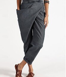 abordables -Mujer Chinos Corte Recto Vacaciones Moda Ropa de calle Longitud total Alta cintura Plano Bolsillo Cintura elástica Confortable Suave Cómodo Rígido Exterior Calle Negro Verde Caqui Azul Oscuro Verano