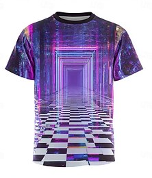 economico -T-shirt da uomo neon viola blu tunnel infinito pavimento a scacchi synthwave retrowave vaporwave cyberpunk psichedelico psichedelico psichedelico psichedelico psichedelico psichedelico psichedelico