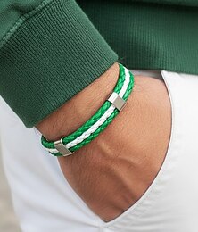 abordables -Bracelet tressé en similicuir pour homme, idéal pour la Saint-Patrick. Ce bracelet vert et blanc tissé, avec fermoir en métal, est un bijou décontracté de style irlandais, parfait pour les défilés, les fêtes et les occasions spéciales.