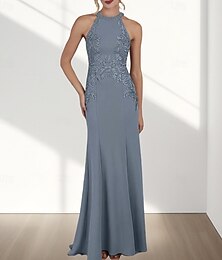 cheap -Mermaid / Trumpet Bridesmaid Dress Crew Neck / Halter Neck Sleeveless Elegant Sweep / Brush Train Chiffon with Appliques
