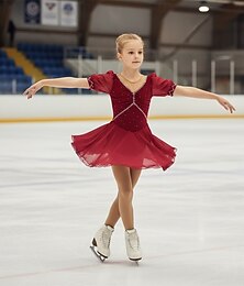 preiswerte -Eiskunstlaufkleid Mädchen Eislaufen Kleid Marineblau Schwarz Weiß Patchwork Offener Rücken Dehnbar Training Wettbewerb Eiskunstlaufkleidung Klassisch Kristall / Strass Kurzarm Eislaufen Eiskundstlauf
