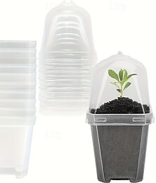 abordables -10 piezas de macetas transparentes para plántulas con cúpulas de humedad, recipientes de plástico cuadrados con tapas y bases, transpirables y aislantes del calor, adecuados para plántulas, vegetales,
