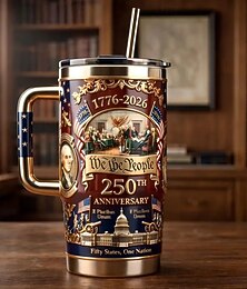 abordables -Vaso térmico conmemorativo del 250 aniversario de EE. UU., diseño "We the People 1776-2026", vaso patriótico de acero inoxidable con tapa y pajita, ideal como regalo para veteranos en el Día del Padre.