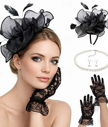 abordables -Set Derby Gants accessoire Collier avec accessoires Déguisement Femmes Mascarade Mariage Foulard Festival des courses hippiques Adulte accessoire Gants Boucles d'oreilles Toutes saisons