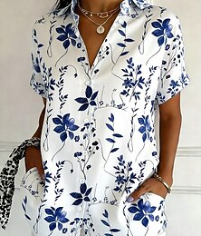 preiswerte -Damen Hemd Knöpfe Druck Blumen Grafik Vintage Stilvoll Modern Kurzarm Hemdkragen Normale Oberteile Täglich Blau Gelb Purpur Grün Sommer Frühling
