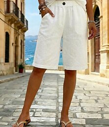 abordables -Femmes Pantalon effet lin Bermuda Pantalon capri Shorts Décontracté Quotidien Court Taille Moyenne Uni Poches Latérales Respirabilité Confortable Non Elastique Sortir Week-end Noir Blanche Jaune Vert