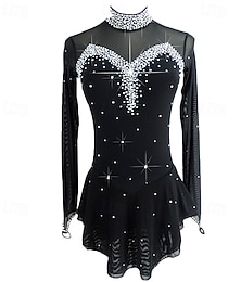 preiswerte -Eiskunstlaufkleid Damen Mädchen Eislaufen Kleider Austattungen Schwarz Rückenfrei Gitter Elasthan Dehnbar Praxis Professionell Wettbewerb Eiskunstlaufkleidung Handgemacht Klassisch Kristalle