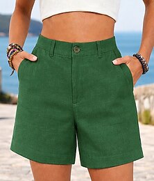 baratos -Mulheres Linho de algodão sintético chinês Calção Shorts de verão Férias Moda Roupa de rua Curto Cintura Alta Tecido Bolsos Confortável Macio Sem Elasticidade Ao ar livre Rua Preto Branco Amarelo