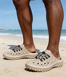 Χαμηλού Κόστους -Ανδρικά μπεζ slip-on σανδάλια, ελαφριά σχεδίαση για διακοπές στην παραλία και υπαίθριες δραστηριότητες