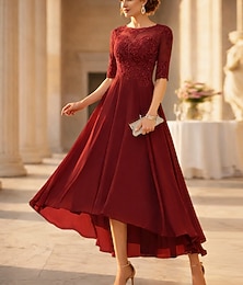 abordables -Ligne A Longueur cheville Robe de Soirée Robe de Cocktail Robe d'invité de mariage Robe de Mère de Mariée  Demi Manches Col ras du cou Élégant robe demoiselle d honneur Fête de mariage Anniversaire