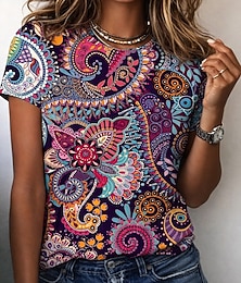 זול -בגדי ריקוד נשים חולצה קצרה דפוס פרחוני גראפי פייסלי בוהמיה וינטאג' מסוגנן שרוולים קצרים צווארון עגול קצר צווארון V חולצות ארוכות יומי ליציאה סוף שבוע פול שחור ירוק בהיר סגול תלתן קיץ אביב