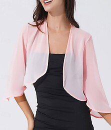 abordables -Bolero Envolturas de la madre Envolturas de novia Envolturas de invitados de boda Elegante damas Estilo formal Manga 3/4 Gasa Velos de Boda Con Color Puro Para Diario Verano