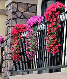 abordables -Lot de 2 orchidées artificielles suspendues aux couleurs vives, fausses plantes grimpantes violettes, fleurs suspendues en plastique pour la décoration murale intérieure, salon, jardin, balcon