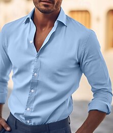preiswerte -Herren Hemd Kleidhemd Einfach Büro & Karriere Hochzeitsfeier Hellblau Schwarz Weiß Rote Langarm Revers Sommer Bekleidung