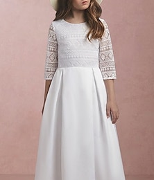 cheap -A-Line Floor Length Flower Girl Dress First Communion Cute Prom Dress Satin with Pearls Elegant Fit 3-16 Years