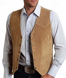 abordables -Hombre Chaleco Chaleco de ante Vacaciones Diario Cita Moda Casual Primavera & Otoño Bolsillo Botones Elastán Poliéster Cómodo Plano Recto 1 botón Escote en Pico Ajuste regular Negro Champaña Burdeos