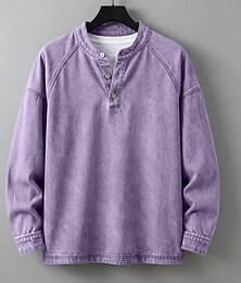 ieftine -Bărbați Tricou Cămașă Henley Cămașă de spălat cu acid 100% bumbac Tee Top Manșon Lung Simplu Culoare solida Epocă Șic Stradă Casual Vopsit în haine Decolorat Spălat Guler de stand Henley Casual Cas