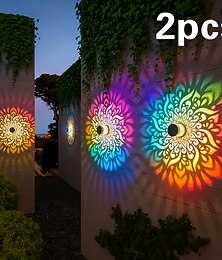 voordelige -2 stuks buitenverlichting op zonne-energie met holle metalen mandala-projectie, IP44 waterdicht, geschikt voor het decoreren van hekken, trappen, gazonpaden, tuinen, erven en villa's.