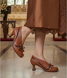 abordables -Escarpins marron à talons moyens pour femmes - chaussures de la mère de la mariée pour les mariages à l'église