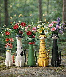 abordables -Vase en résine en forme de chat, fait main et original, pour la décoration de jardin. Joli pot de fleurs en forme de chat pour plantes grasses, idéal pour l'intérieur, l'extérieur, le jardin, la