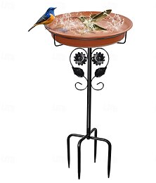 abordables -Bain d'oiseaux autoportant bol extérieur, bain d'oiseaux de jardin autoportant bol mangeoire à oiseaux avec piquet en métal, décoration amovible spa mangeoire à oiseaux pour jardin patio cour pelouse