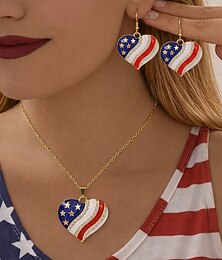 voordelige -Damesketting en oorbellen set van legering, met diverse hart- en sterontwerpen, patriottische sieraden, perfect voor de viering van het 250-jarig bestaan van de VS, Onafhankelijkheidsdag en als casual kledingstuk voor dagelijks gebruik.