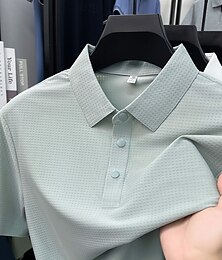 Недорогие -Муж. Поло Рубашки поло Повседневные Отпуск Лацкан С короткими рукавами Мода Современное Полотняное плетение Пуговицы Гладкая ткань Лето Весна Стандартный