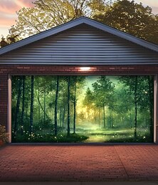 economico -foresta incantata magia verde brillante alberi luce del sole nebbia stagno natura paesaggio porta del garage striscione murale esterno decorazione da parete giardino esterno della casa festa sfondo