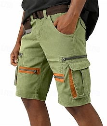 baratos -Homens Calças de carga Bermuda Cargo Calção Shorts casuais Bolsos Cintura elástica Tecido Cor Única Comprimento do joelho Casual Ao ar livre Streetwear Moda Roupa de rua Preto Cáqui Sem Elasticidade