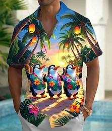 abordables -Homme Drôle Fleurs tropicales Manchot Chemise hawaïenne Chemise Boutonnée Chemise Aloha Manche Courte Hawaïen Vacances à la Plage Été Printemps Col Rabattu Impression 3D chemises à col Une poche avant