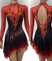 preiswerte -Eiskunstlaufkleid Damen Eislaufen Kleid Schwarz Rrot Patchwork Offener Rücken Hohe Elastizität Training Wettbewerb Eiskunstlaufkleidung Klassisch Kristall / Strass Langarm Eislaufen Eiskundstlauf