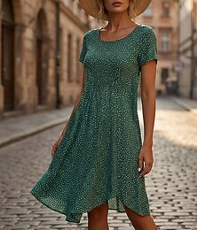 abordables -Femmes Mini Robe Robe Fleurie Robe bohème Robe Imprimée Classique Moderne Quotidien Extérieur Vacances Coupe régulière Fleur Manche Courte Col ras du cou Bleu Vin Vert Été