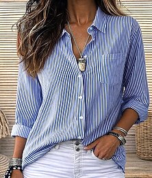 economico -Per donna Blusa Bottoni Stampato A righe Elegante Casual Manica Lunga Colletto a Camicia Top Regolari Quotidiano Blu Rosa Viola Verde Grigio Estate Primavera Autunno