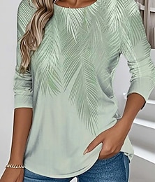 abordables -Mujer Camiseta Estampado Floral Graphic Plantas Elegante Clásico Moderno Manga Larga Cuello Barco Tops regulares Diario Fin de semana Ropa de vacaciones Azul Piscina Rosa Azul Real Verde Trébol Gris