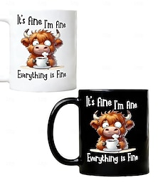 baratos -Caneca "It's Fine Highland Cow", caneca de cerâmica divertida de 350ml/11oz para café com leite, chá quente ou chocolate quente, caneca de chá com estampa de vaca, presente exclusivo para casa ou