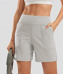 baratos -Mulheres Bermudas chinês Calção Férias Roupa de rua Casual Curto Cintura Média Côr Sólida Bolsos Cintura elástica Confortável Respirável Com Stretch Diário Ao ar livre Ginásio Verde azulado Preto