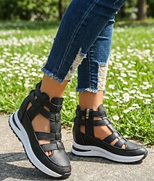 abordables -Sandales compensées blanches ajourées pour femmes, chaussures de marche décontractées à talon caché et fermeture éclair, idéales pour les promenades en extérieur et les voyages. &vêtements de tous les