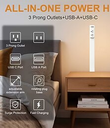 abordables -Rallonge plate avec port USB-C, multiprise avec bras pivotant pour une utilisation derrière les meubles, station de charge ultra-mince avec 3 prises secteur &Ports USB, câble fin pour table de chevet,