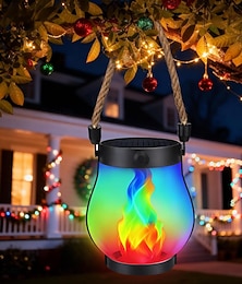 preiswerte -Solar-Flammenlaternen, flackernde Hängeleuchten für den Außenbereich, wasserdicht (IP65), 2 Modi, dualer USB-/Solarbetrieb, automatische Ein-/Ausschaltfunktion für Garten, Hof, Terrasse, Veranda,