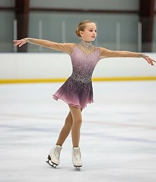 abordables -Vestido de patinaje artístico Chica Patinaje Sobre Hielo Vestidos Rosa polvorienta Retazos Costura asimétrica Elástico Entrenamiento Competición Ropa de Patinaje Clásico Cristal / Strass Manga Larga