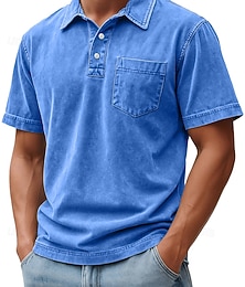 cheap -Men's Polo Shirts 100% Cotton Acid Wash Shirt Casual Holiday Lapel Short Sleeve Fashion Basic Plain Vintage Distressed Summer Spring All Seasons Regular Fit Dark Brown Black Light Green Pink Navy