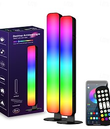 رخيصةأون -عبوتان من مصابيح الإضاءة المحيطة للألعاب بتقنية RGB، مصابيح مكتبية LED تعمل بالصوت، مصابيح ليلية ذكية لاسلكية تعمل بتقنية الواي فاي لأجهزة الكمبيوتر المكتبية وغرف الألعاب، إضاءة مزاجية LED يتم التحكم