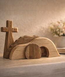 abordables -Croix de la Résurrection en bois et tombeau vide, scène de la Résurrection de Jésus en bois, idéale pour la décoration religieuse à la maison ou au bureau, cadeau chrétien