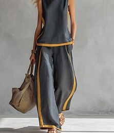 economico -Per donna Set di Pantaloni Senza Maniche Girocollo A righe Moda Streetwear Casuale Quotidiano All'aperto Bianco Vino Blu marino Estate Vestibilità comoda