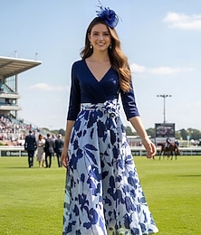 economico -Linea ad A Lunghezza alla caviglia Vestito da Festa Abito da Cocktail Abito da invitata a nozze Abito da cerimonia per signora Manica 3/4 Scollo a V Scollo Tondo Elegante Formale Ospite di nozze