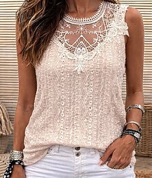preiswerte -Damen Tank Top Spitze Patchwork Einfach Elegant Mode Stilvoll Ärmellos Rundhalsausschnitt Normale Oberteile Täglich Ausgehen Wochenende Schwarz Weiß Aprikose Sommer Frühling