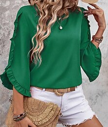 economico -Per donna Camicia Blusa Camicetta con volant Volant Semplice Elegante Classico Moderno Manica 3/4 Girocollo Top Regolari Quotidiano Ferie Uscire Nero Rosso Arancione Verde Albicocca Estate Primavera