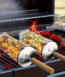 abordables -Ensemble de 3 ustensiles de barbecue en acier inoxydable avec manches en bois (grille, fourchette et crochet), accessoires de barbecue portables et robustes avec boucle de suspension, pour une cuisson