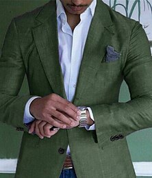 お買い得  -男性用 卒業式 リネンブレザー ブレザー ビジネス カクテルパーティー ウェディングパーティー ファッション カジュアル 春 秋 リネン／コットン混紡 平織り ポケット ボタン 快適 シングルブレスト 一つボタン ブレザー ライトグリーン ピンク パープル グリーン